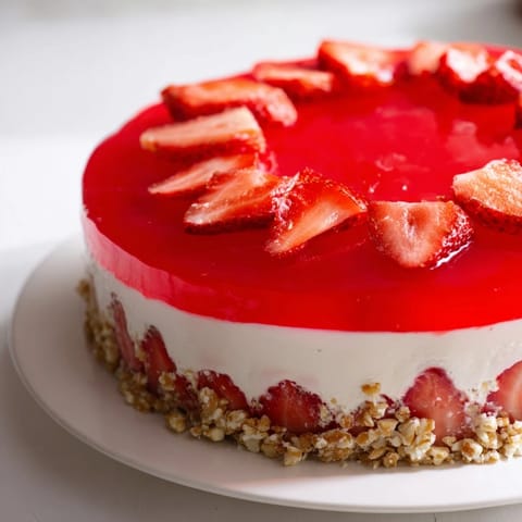 A slice of chilled Strawberry Pretzel Salad reveals the sweet and salty layers, perfect dessert for summer.