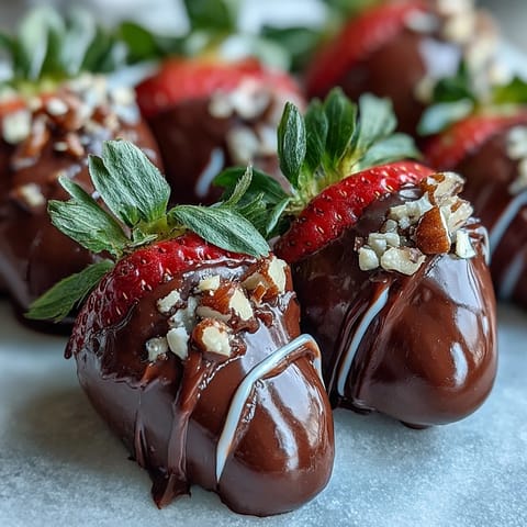 Homemade chocolate-covered strawberries with glossy dark chocolate drizzle.