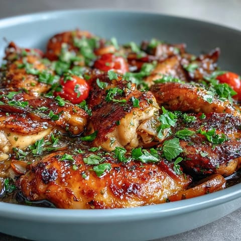 Colorful roasted chicken and vegetables on a sheet pan, bursting with fresh spring flavors.