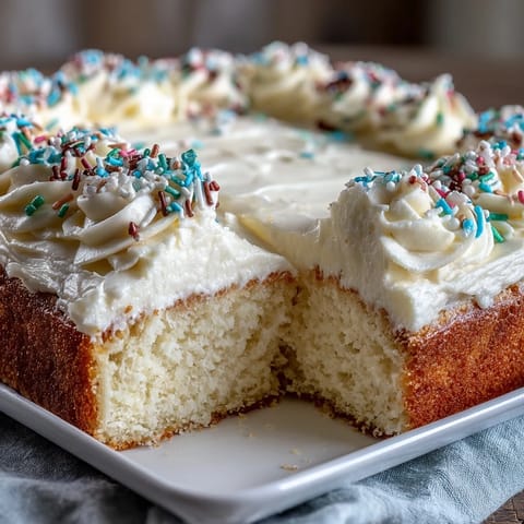 Fluffy vanilla sheet cake with creamy vanilla buttercream, perfect for graduation celebrations.