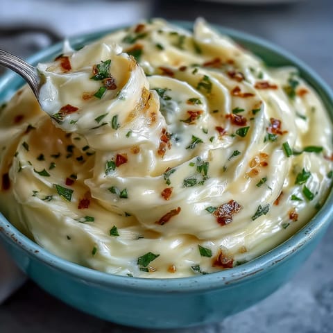 Creamy garlic aioli, a homemade mayonnaise with bold garlic flavor, served in a rustic bowl with fresh herbs.