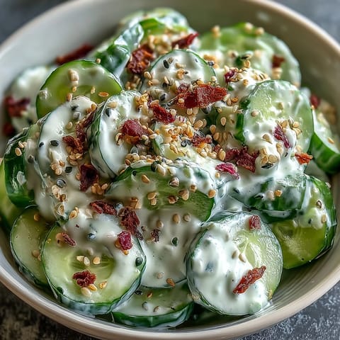 Viral cucumber salad with cream cheese, a creamy, tangy dream.