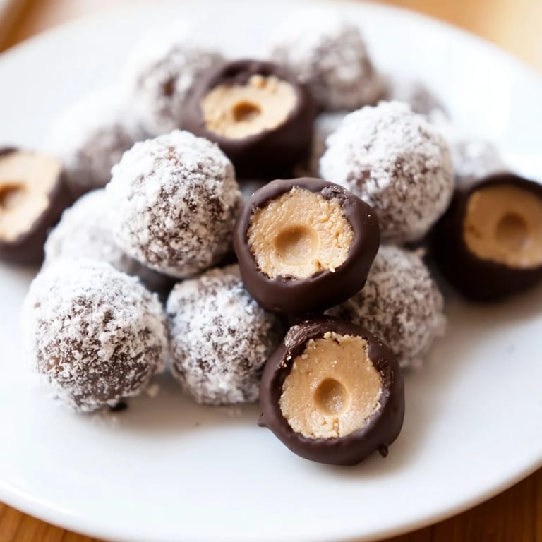 Shiny, dark chocolate-covered buckeyes on a parchment sheet, ready for a delicious sweet bite.