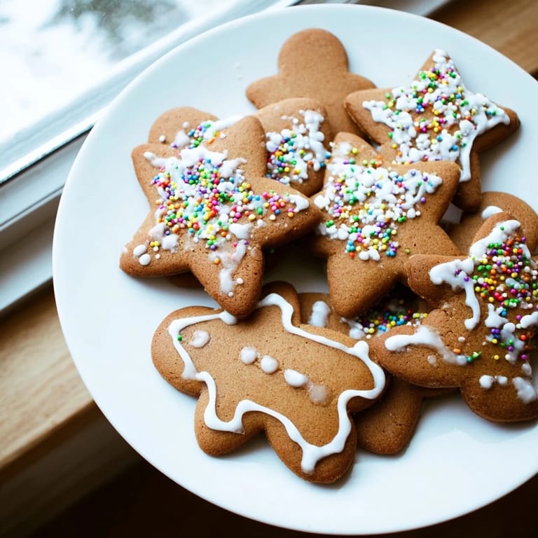 Close-up of frosted gingerbread cookies, showcasing intricate designs perfect for gifting.