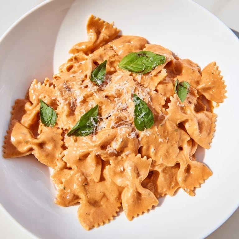 Serving suggestion for tomato basil bowtie pasta alongside a crisp green salad and crusty garlic bread.