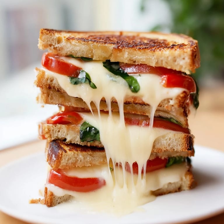 Caprese Grilled Cheese Dippers served warm, cut into strips, with a side of tangy red marinara sauce for dipping.