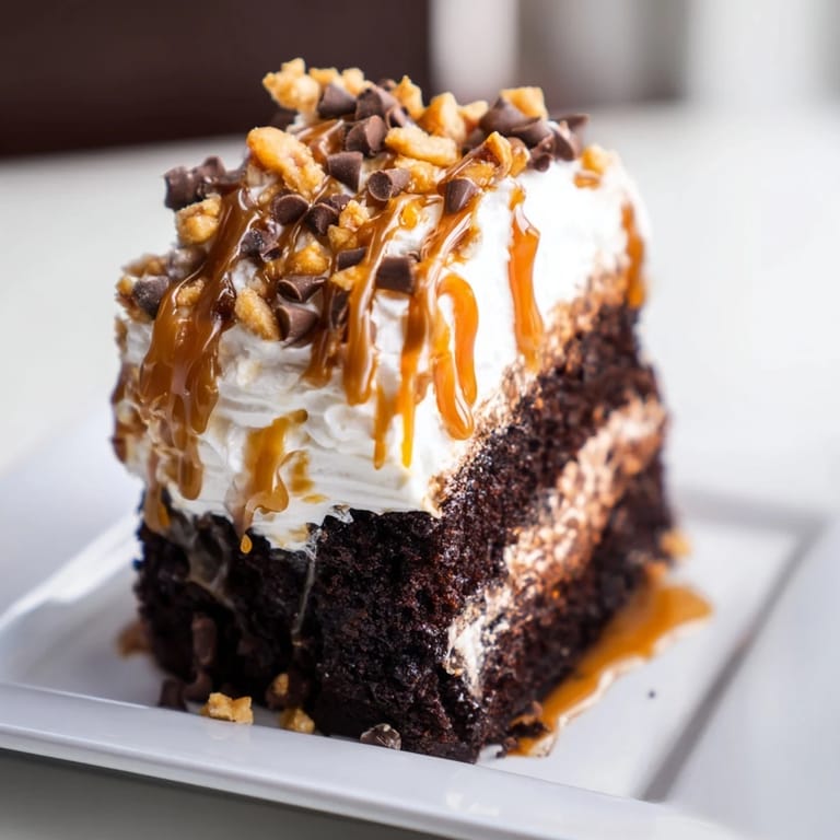 This Better Than Sex Cake image shows a creamy, caramel-soaked chocolate cake with whipped topping.