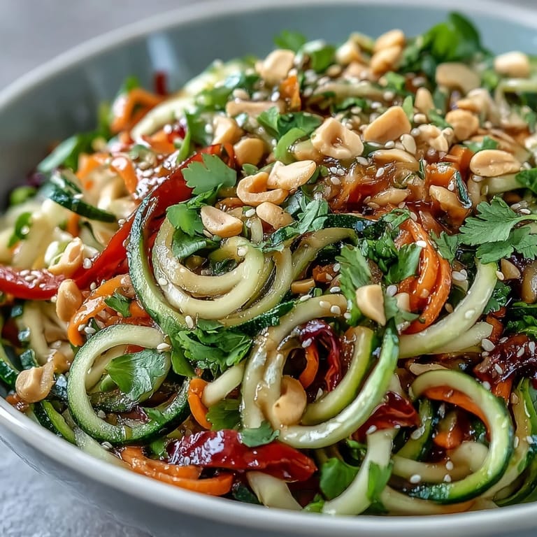 A light and zesty raw vegetable noodle salad, perfect for a healthy warm-weather meal.