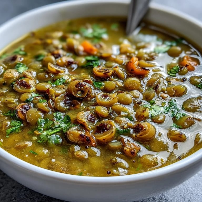 Warm, comforting mung bean soup with tender legumes and chopped cilantro, perfect for a nourishing gluten-free meal.