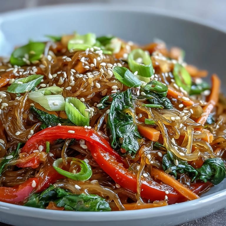A healthy serving of Kelp Noodle Stir-Fry featuring crunchy kelp noodles and wilted spinach on a white plate.