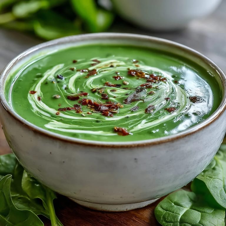 Freshly ground black pepper garnish on a warm bowl of spinach soup.