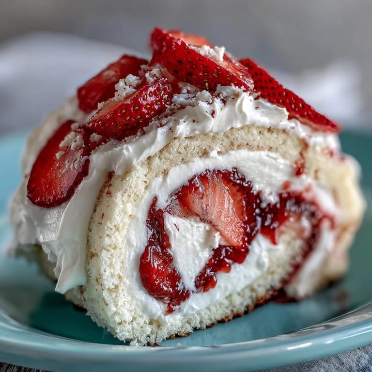 Thin crepes filled with strawberry slices and vanilla whipped cream, sliced into bite-sized sushi rolls.