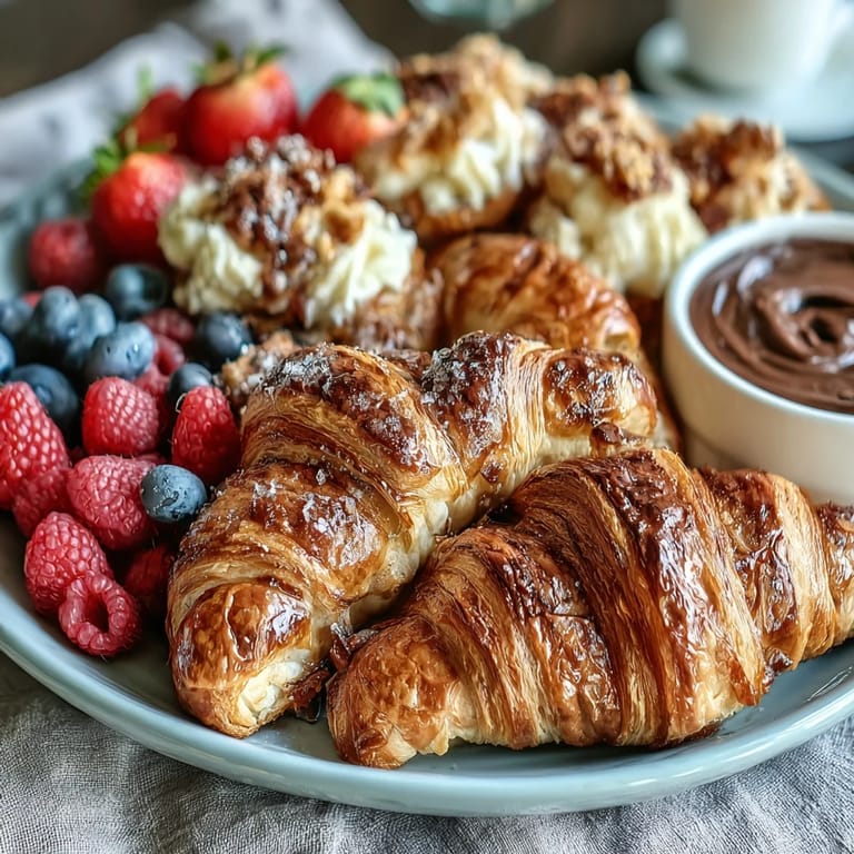 Elegant brunch spread featuring assorted pastries, colorful fruit, and sparkling mimosas—perfect for Mother's Day gatherings.