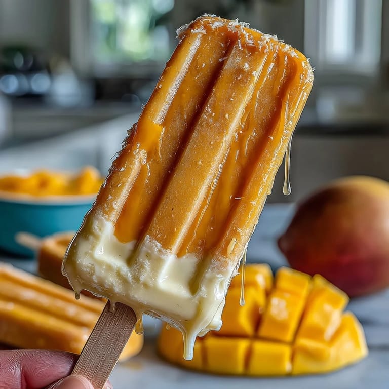 Deliciously smooth vegan mango coconut popsicles, capturing sun-ripened fruit flavor in every bite.