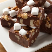 Creamy, decadent Rocky Road Fudge with marshmallows and nuts, ready for a sweet treat.