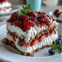 Festive no-bake icebox cake with fresh strawberries, whipped cream, and graham crackers—perfect for Memorial Day gatherings.